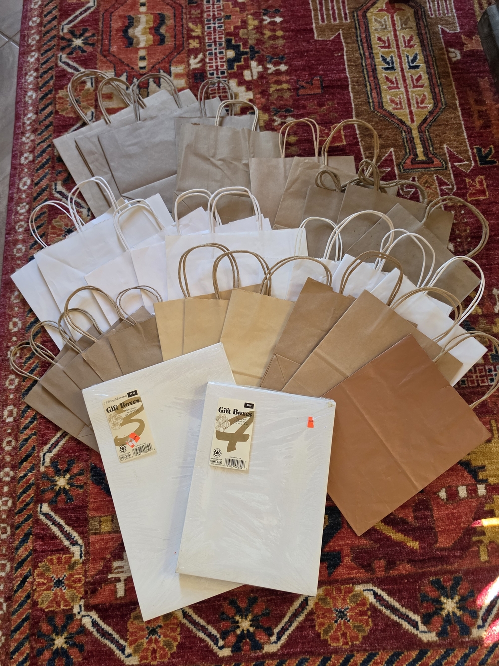 Assorted White, Kraft & Brown Paper Gift Bags & Boxes - Multipack - Set of 37